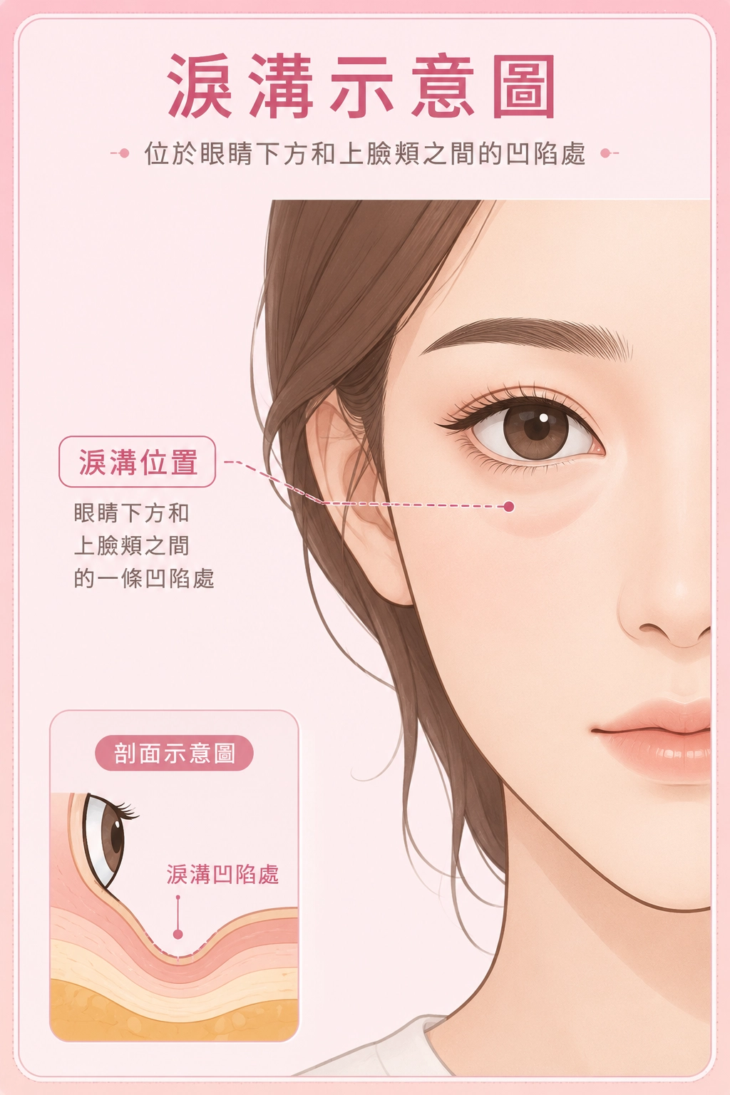 淚溝是從眼頭沿著眼眶下緣延伸的一道凹陷。當光線打在臉上,這道凹陷會形成陰影,讓眼下看起來暗沉、浮腫,即使氣色不錯也容易被解讀成疲倦或熬夜。