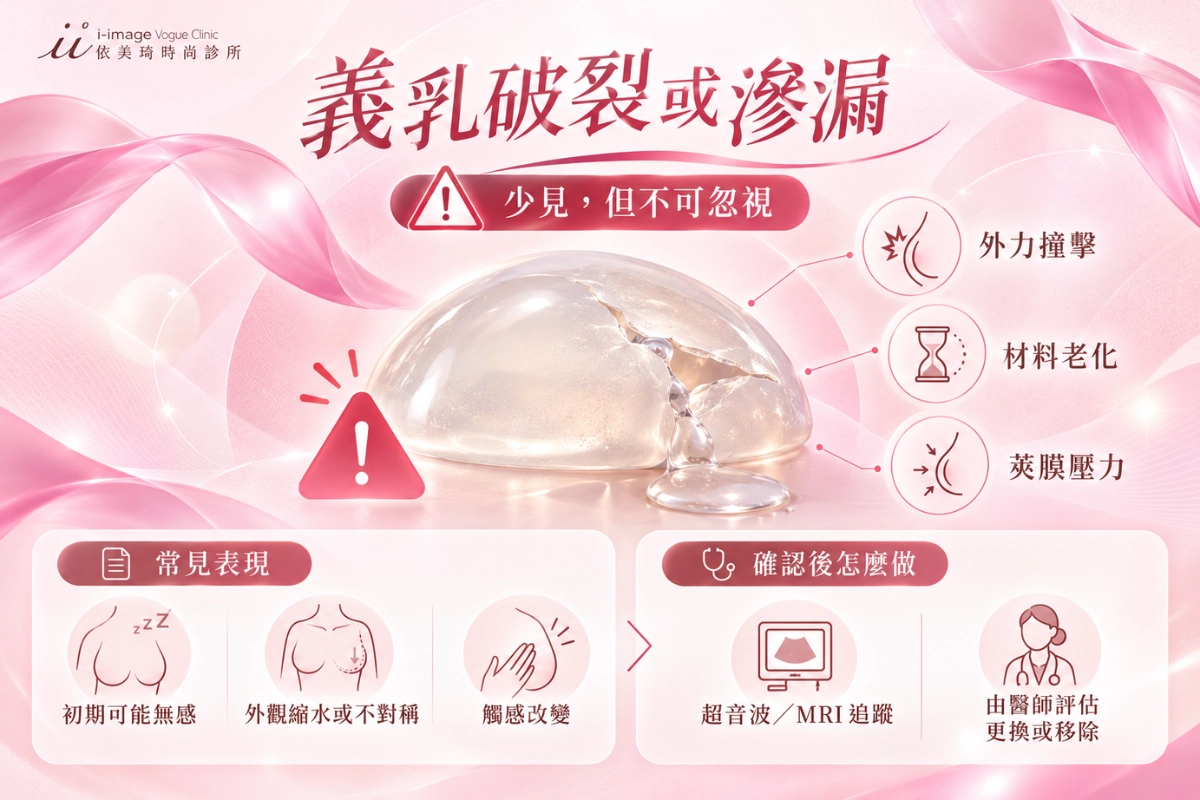 假體隆乳後遺症：義乳破裂或滲漏