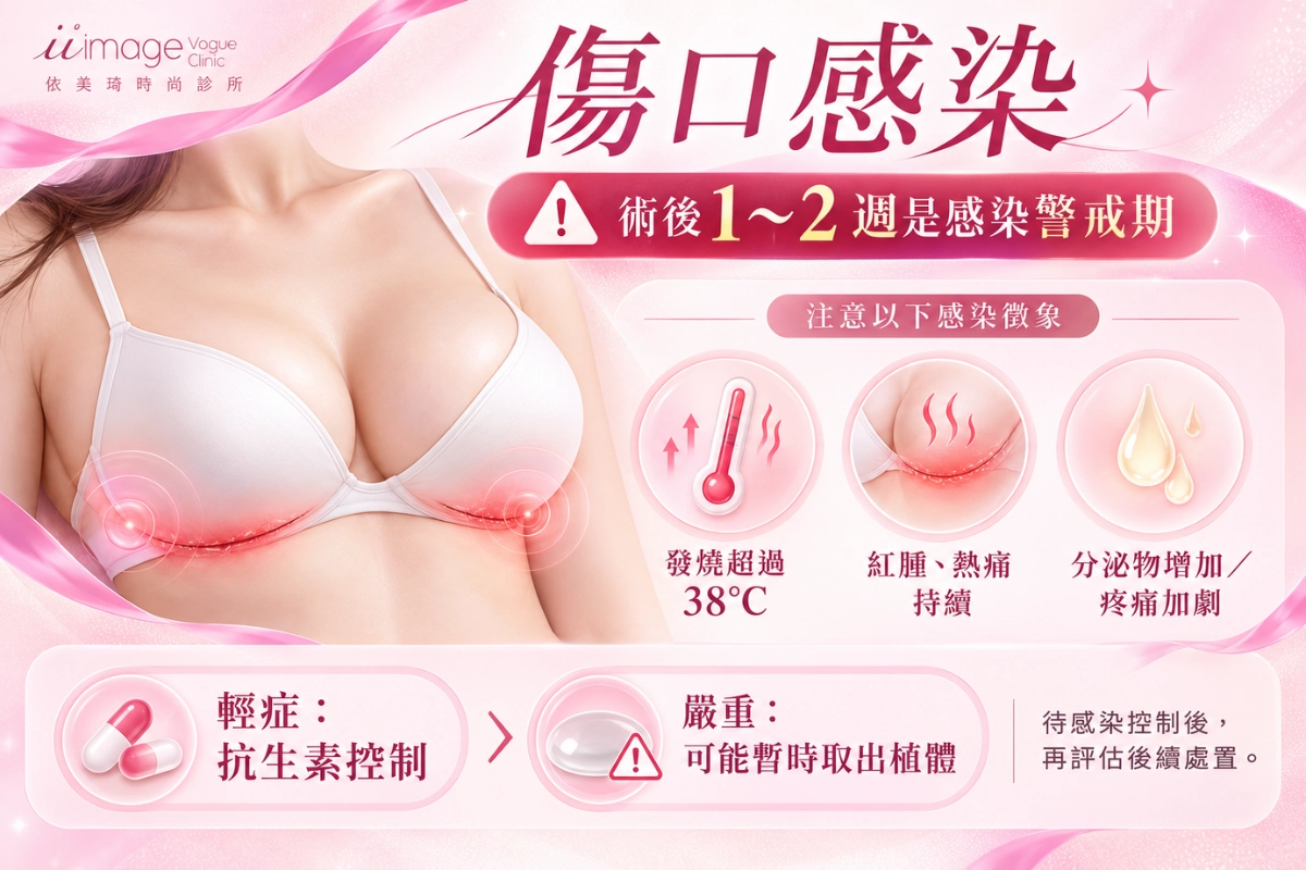 假體隆乳後遺症：傷口感染