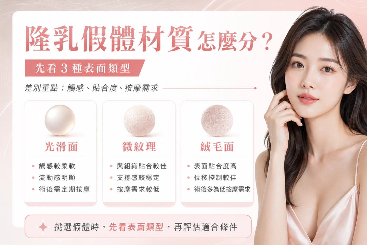 隆乳假體材質怎麼分?(光滑面、微紋理、絨毛面)
